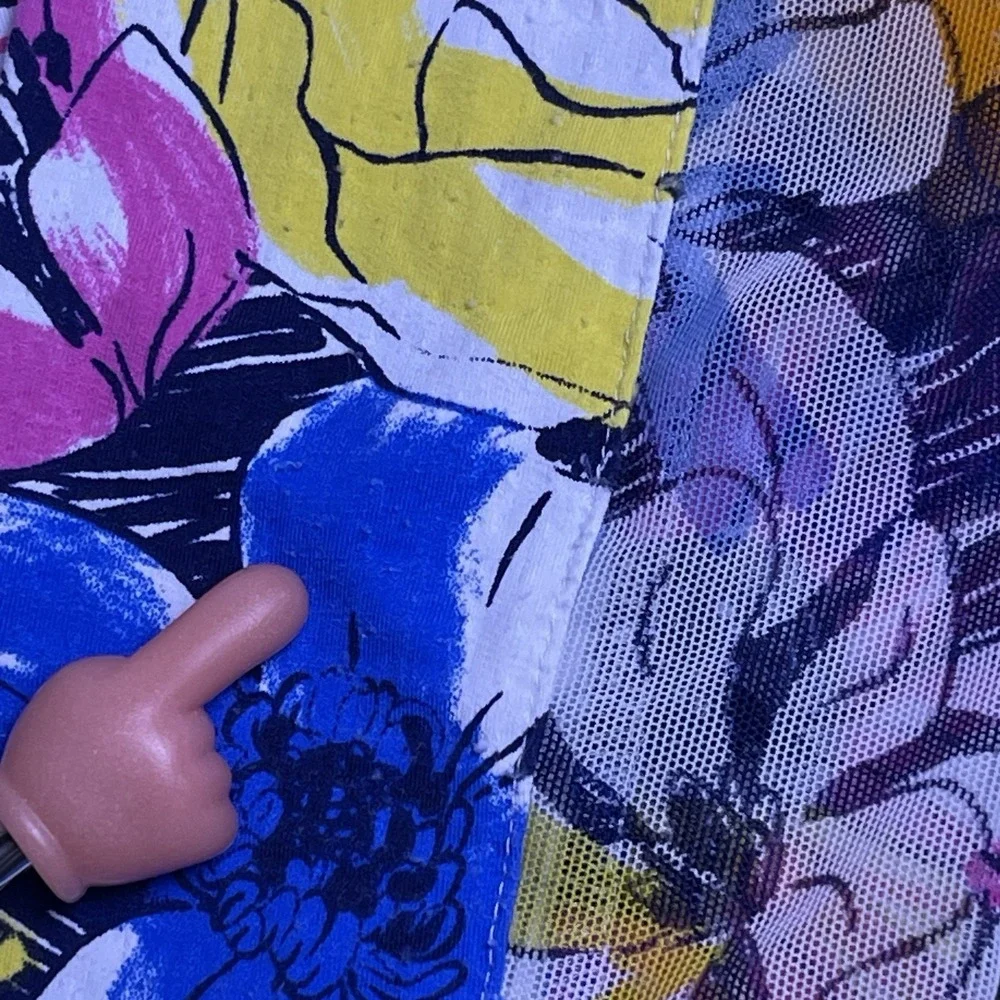 IBKUL Women's XL Blue Pink Orange Medeline Long Sleeve Mock Neck Floral - Picture 9 of 10